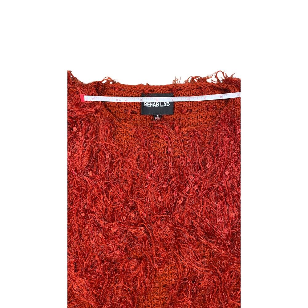 REHAB LAB Red Shaggy Eyelash Knit Long Bell Sleeve Sweater Size L - Picture 11 of 14